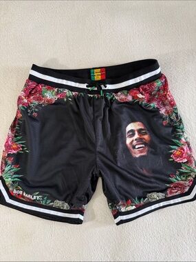 Bob Marley Black Floral Athletic Shorts for Men